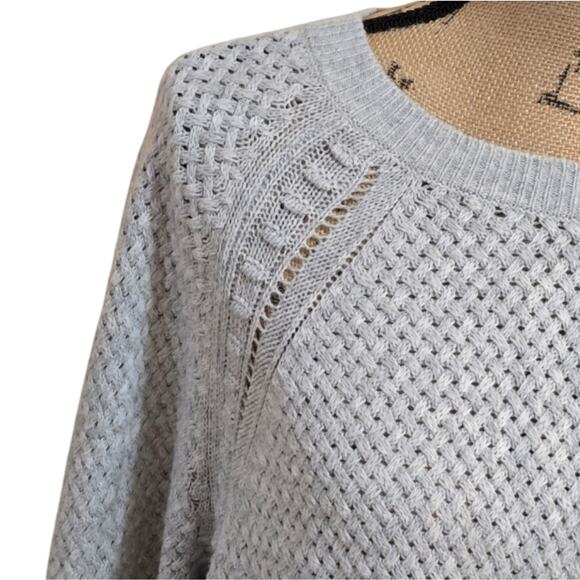 ANN TAYLOR Loft Light Grey Waffle Weave Cotton wool Blend Tunic Length Sweater - Picture 4 of 7